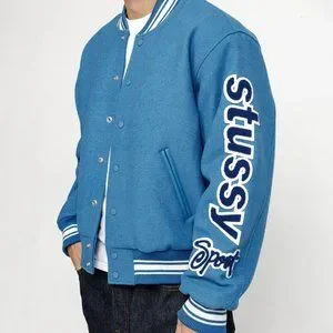 【即完モデル‼︎】STUSSY◎青 リブ付き スウェット スタジャン A960 即完モデル‼︎】STUSSY◎青 リブ付き スウェット スタジャン A960